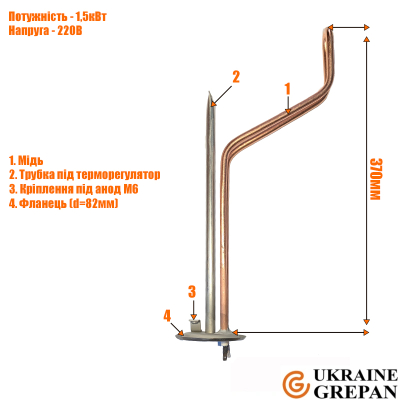 ТЕН для бойлера мідний, 1,5 кВт, №25