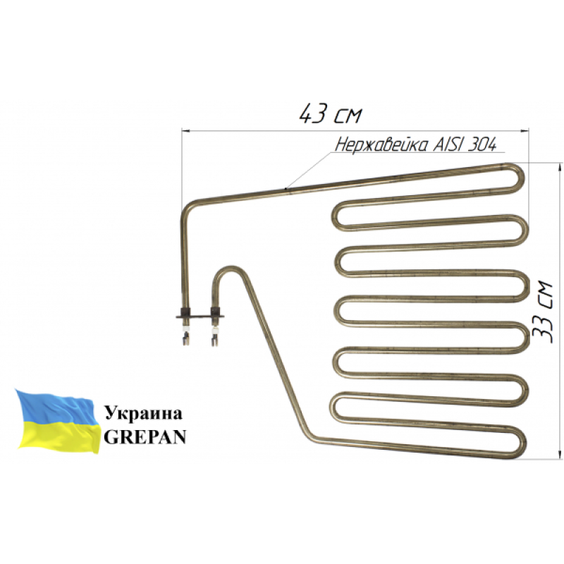 ТЕН для сауни, нержавійка 2,5 кВт, 430х330, 6 ріжків - Фото 1