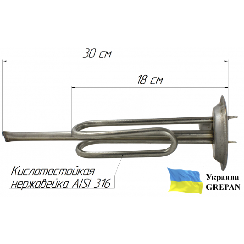 ТЕН для бойлера нержавіючий, 1,5 кВт, №35 - Фото 1