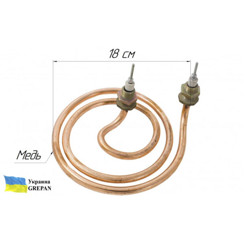 ТЕН мідний для дистилятора ДЕ-5 мікро 4,5 кВт/220В М16 від виробника Grepan Україна - Фото 1
