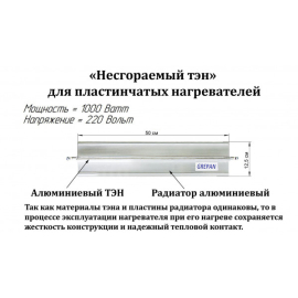 Нагревательный элемент для электроконвекторов, алюминий, 1кВт.