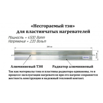 Нагрівальний елемент для електроконвекторів, алюміній, 4,5кВт